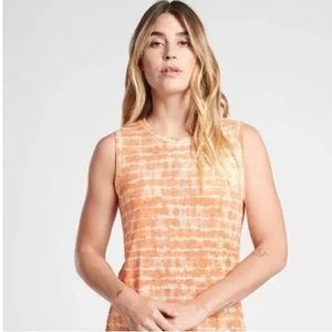 ATHLETA Breezy Striped Tank Top Sleeveless Orange White Tie Dye Workout Athletic